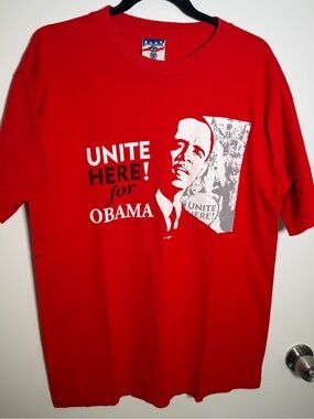 Barrack Obama Unite Here! Red Graphic Political Tee Large